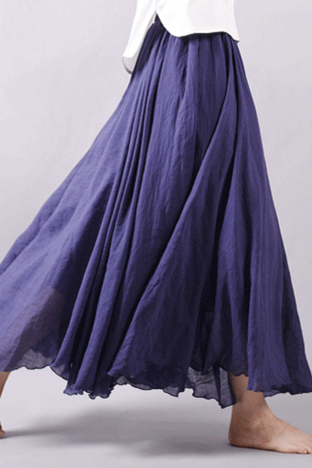 Iyasson Women Linen Elastic Waist Maxi Skirts