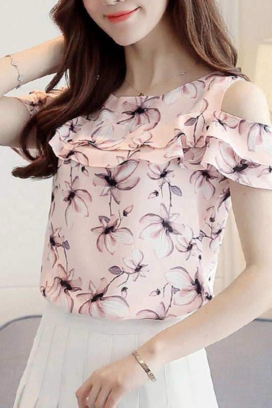 Iyasson Casual Floral Print Chiffon Blouses Top