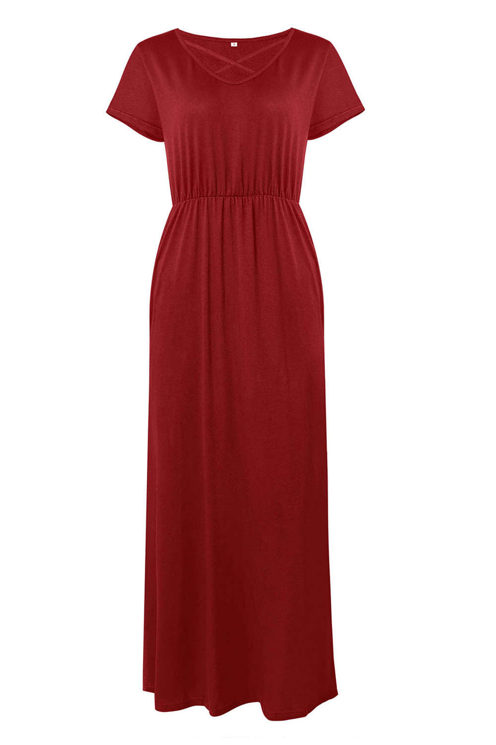 Iyasson V Neck Short Sleeve Maxi Dress