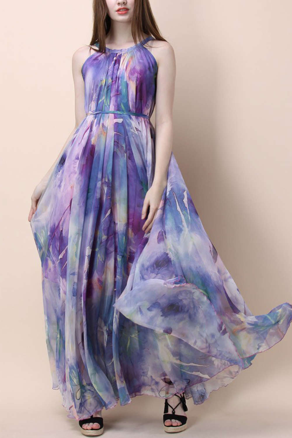 Iyasson Halter Neck Floral Printing Dress