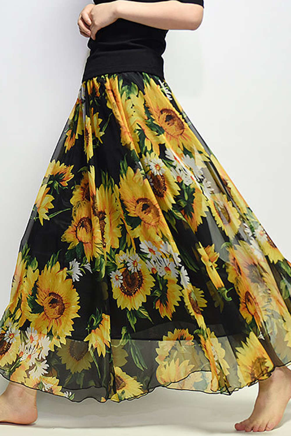 Iyasson Floral Printing Boho Style Maxi Skirt