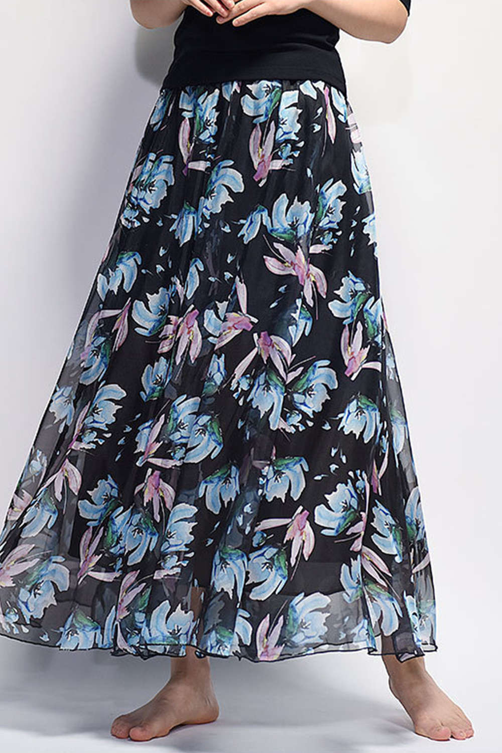 Iyasson Floral Printing Boho Style Maxi Skirt