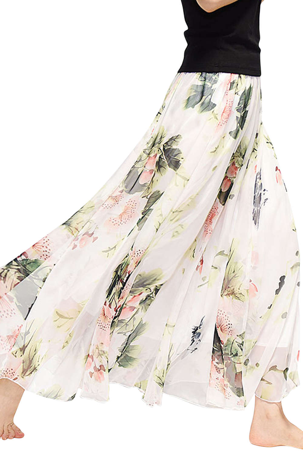 Iyasson Floral Printing Boho Style Maxi Skirt