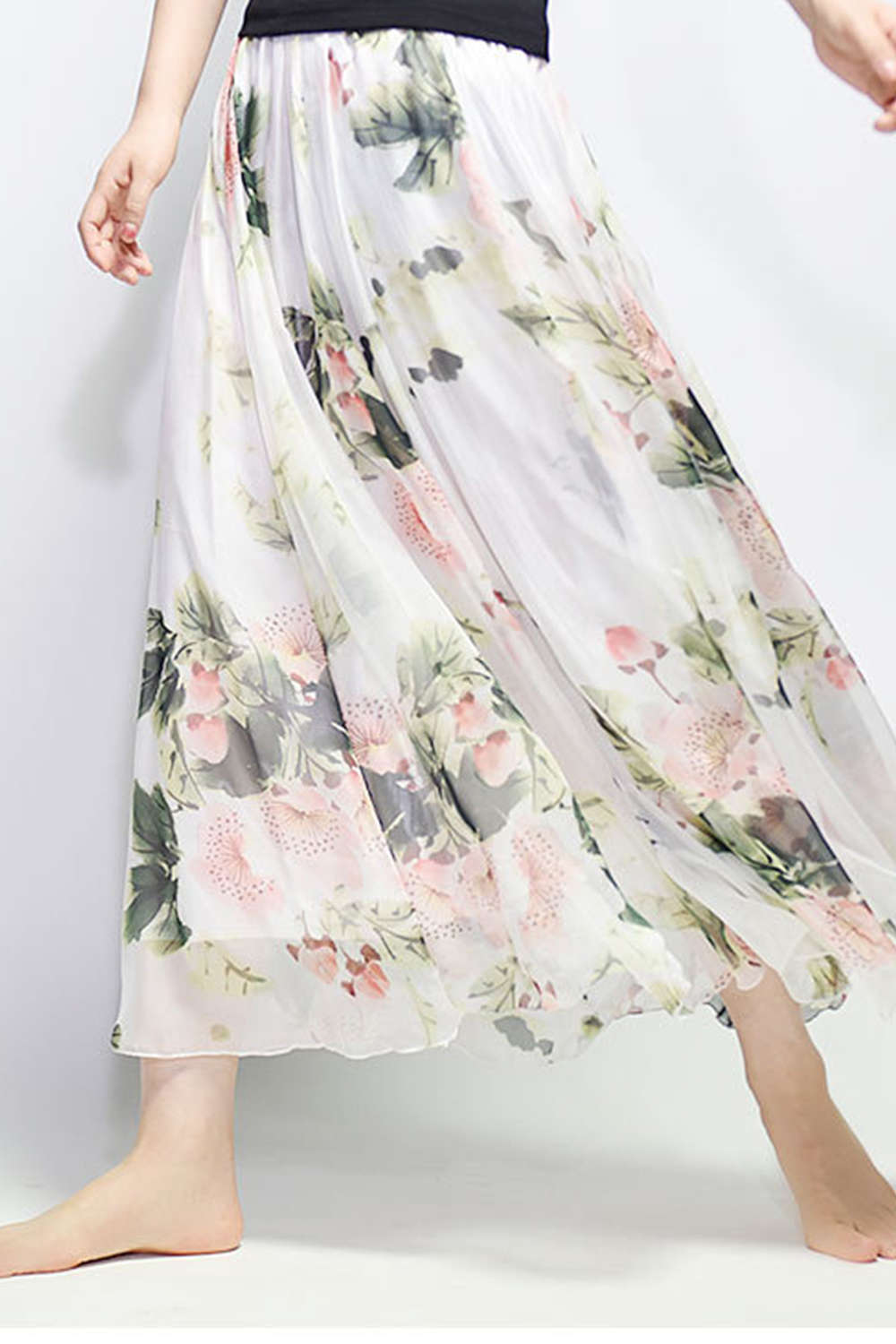 Iyasson Floral Printing Boho Style Maxi Skirt