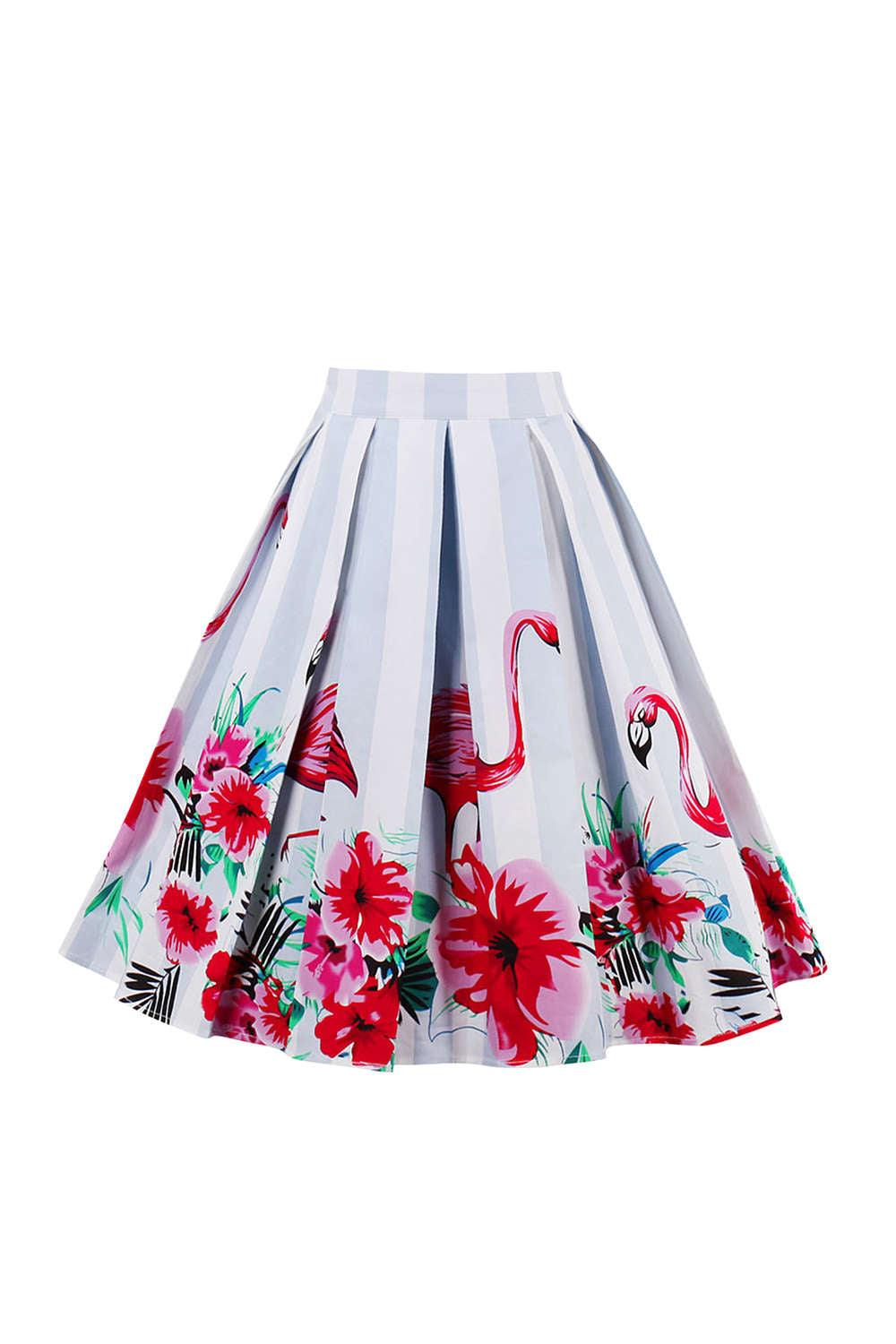 Iyasson High Waist Floral Printed Pleated Skirt