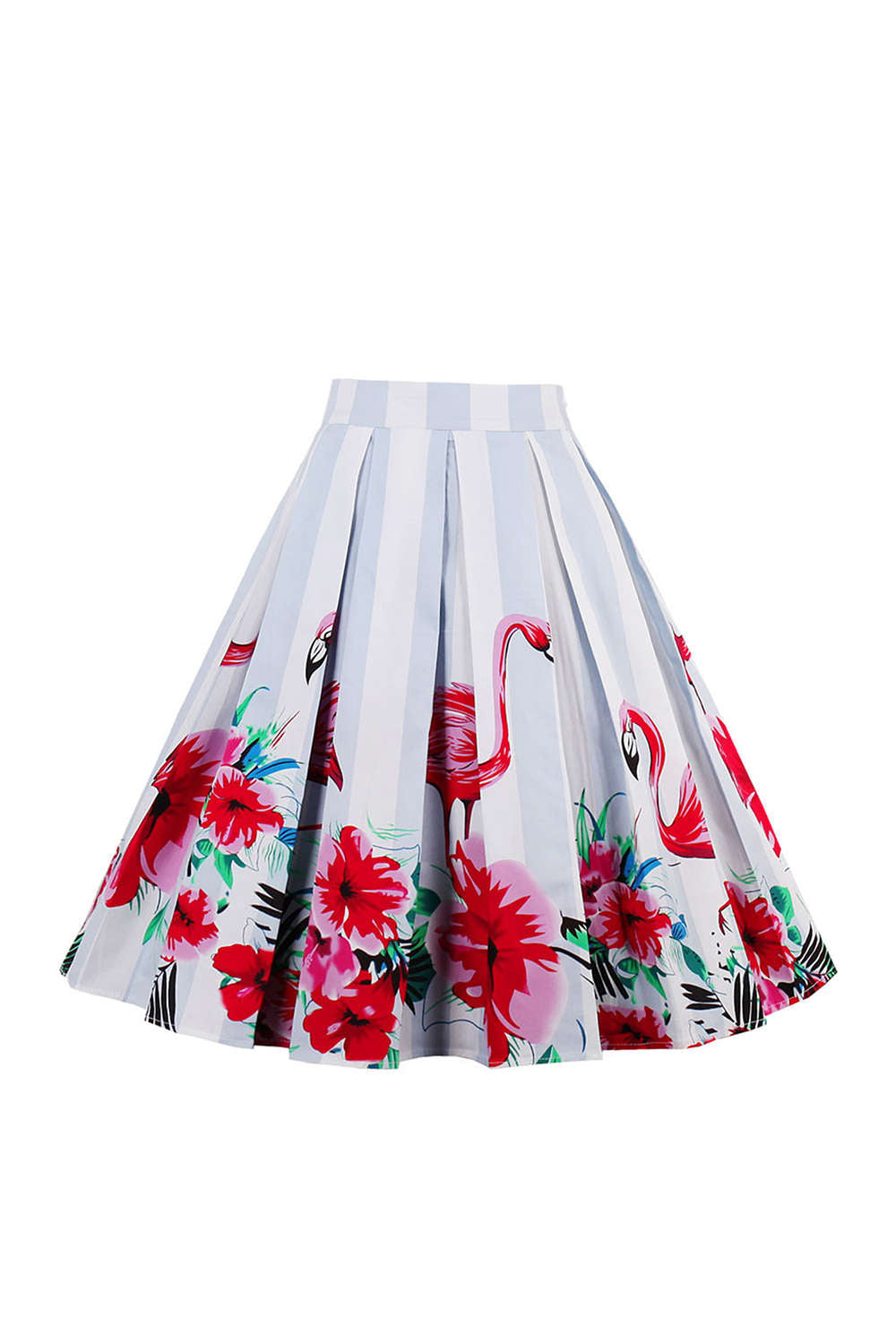 Iyasson High Waist Floral Printed Pleated Skirt