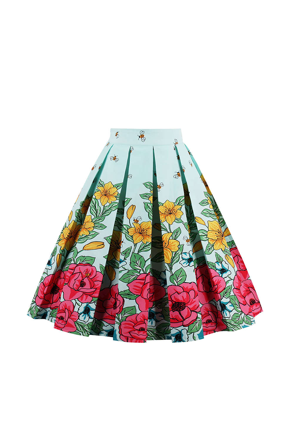 Iyasson High Waist Midi Skirt Floral Printed Pleated Skirt