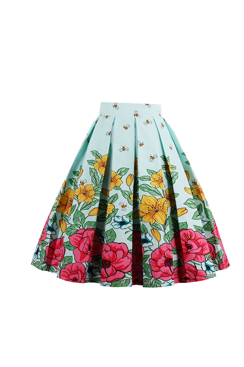 Iyasson High Waist Midi Skirt Floral Printed Pleated Skirt
