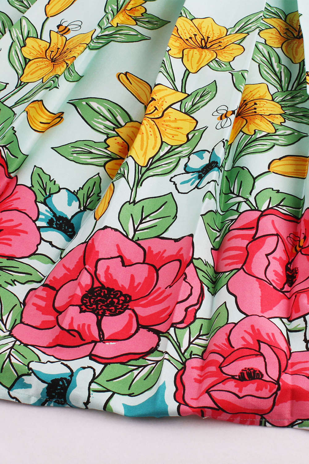 Iyasson High Waist Midi Skirt Floral Printed Pleated Skirt