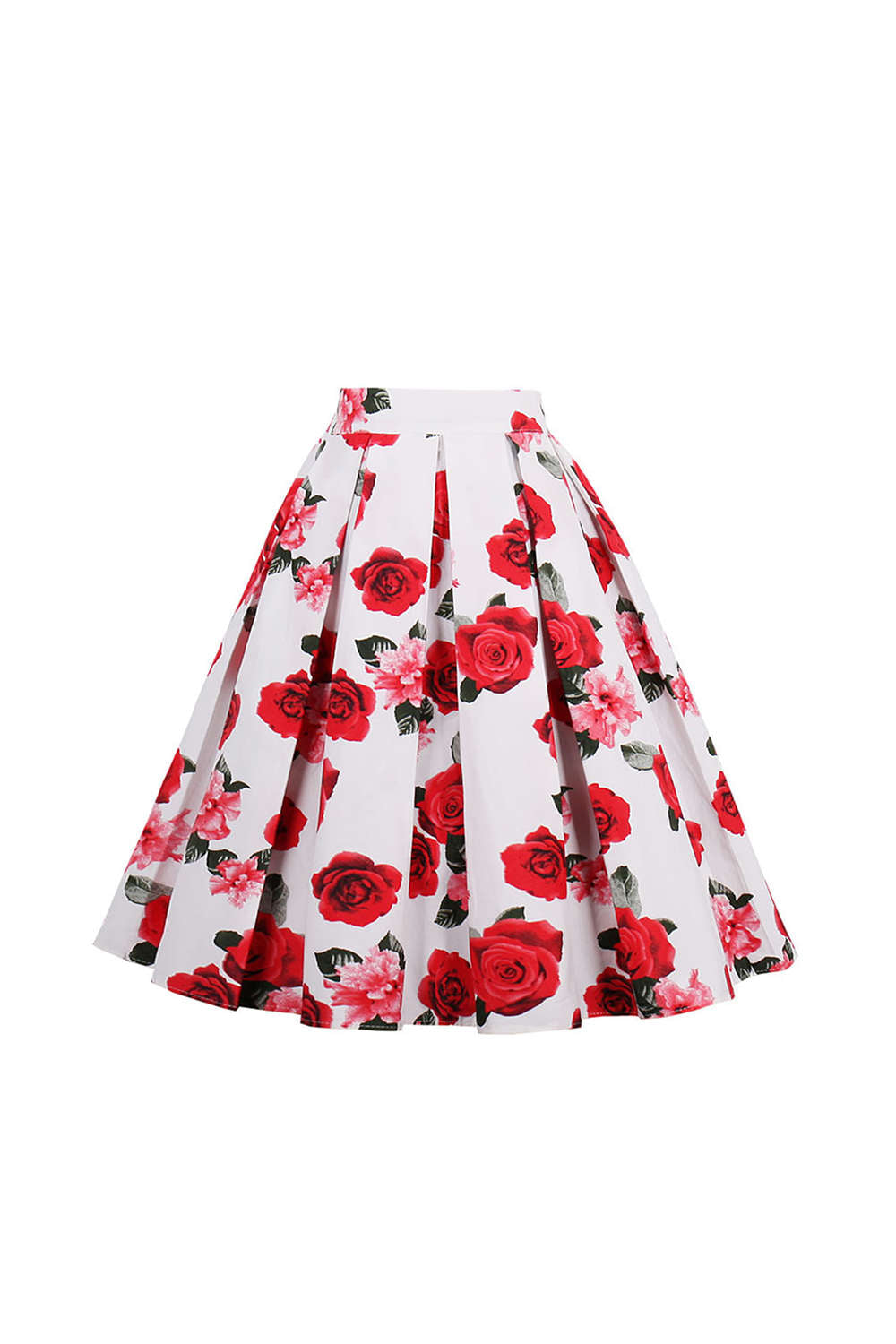 Iyasson High Waist Midi Skirt Floral Printed Pleated Skirt