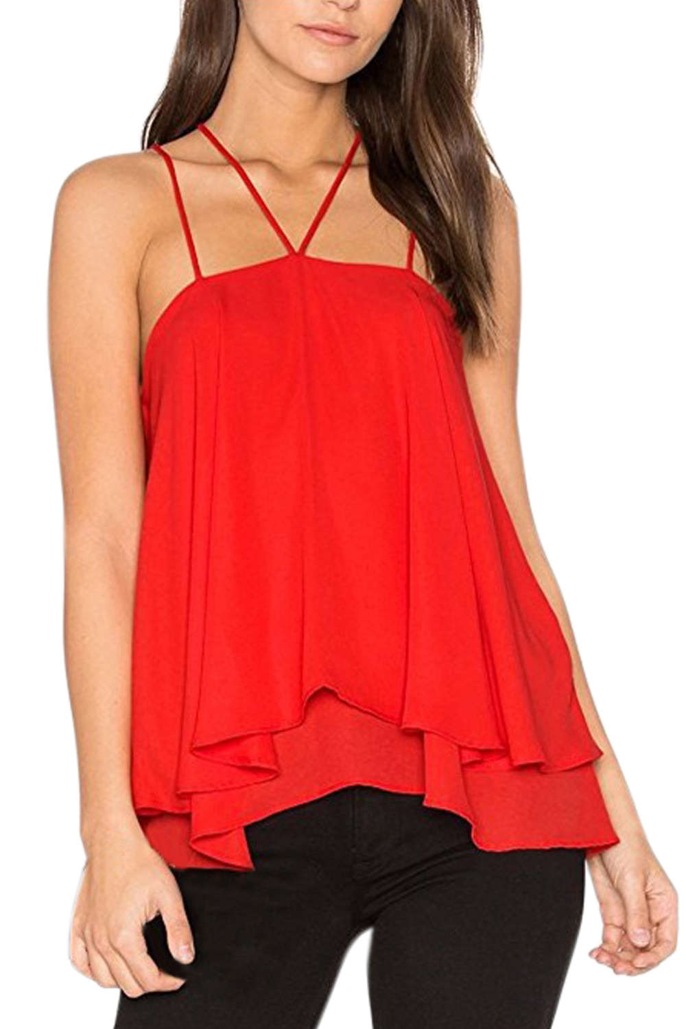 Iyasson Summer Chiffon Solid Sleeveless Cami Top