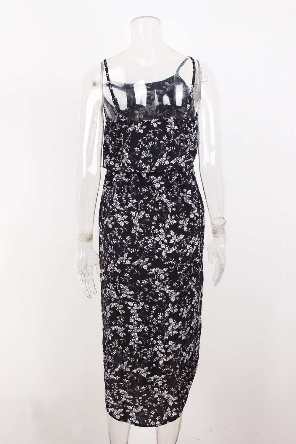 Iyasson Tie Waist Split Hem Chiffon Floral Midi Dresses