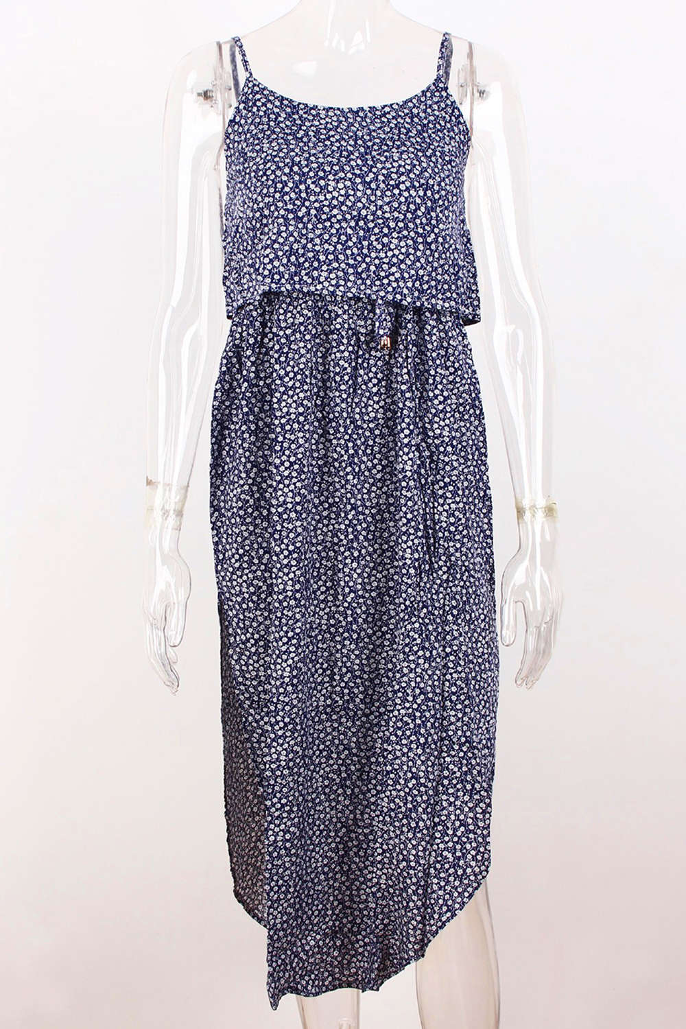 Iyasson Tie Waist Split Hem Chiffon Floral Midi Dresses