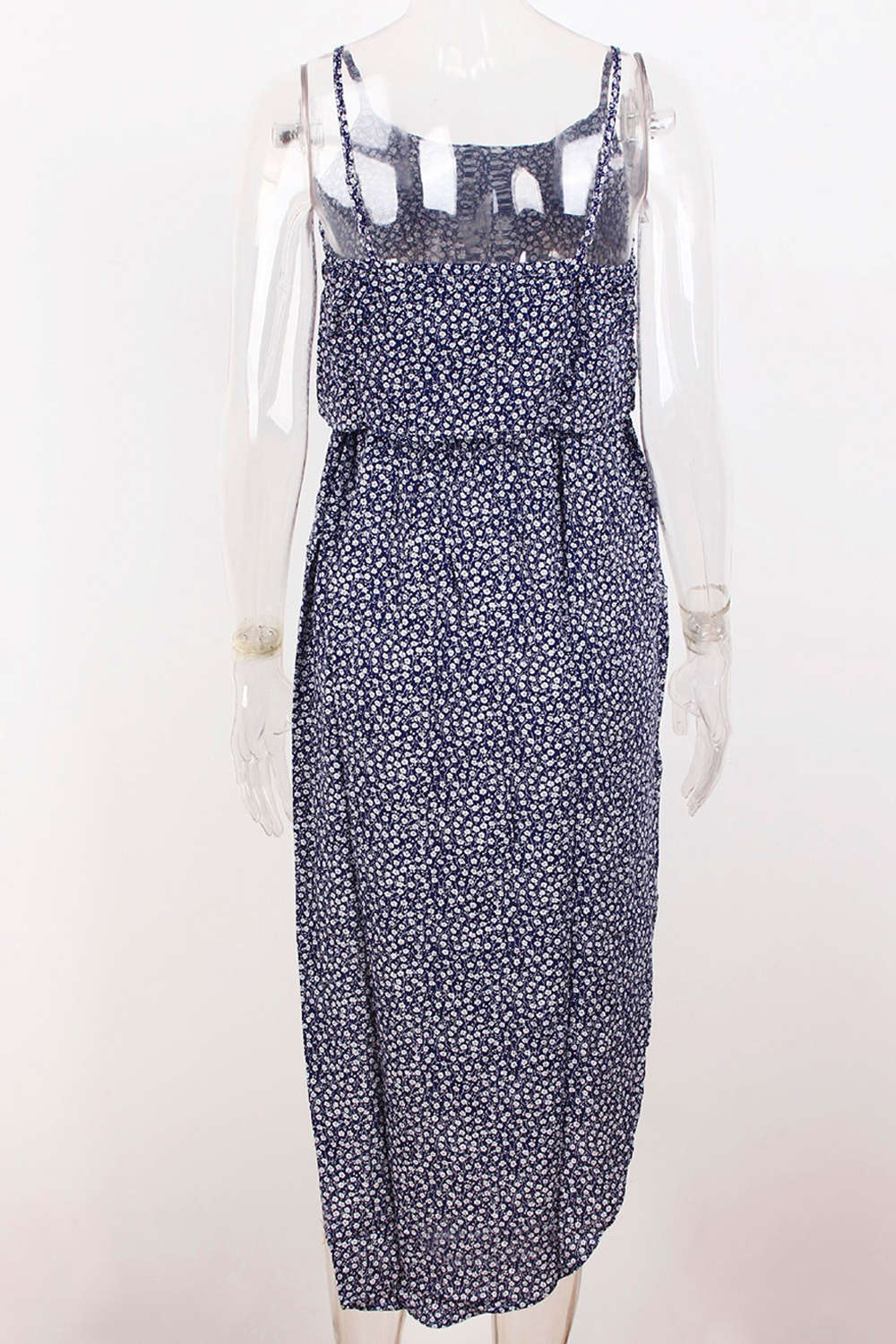 Iyasson Tie Waist Split Hem Chiffon Floral Midi Dresses