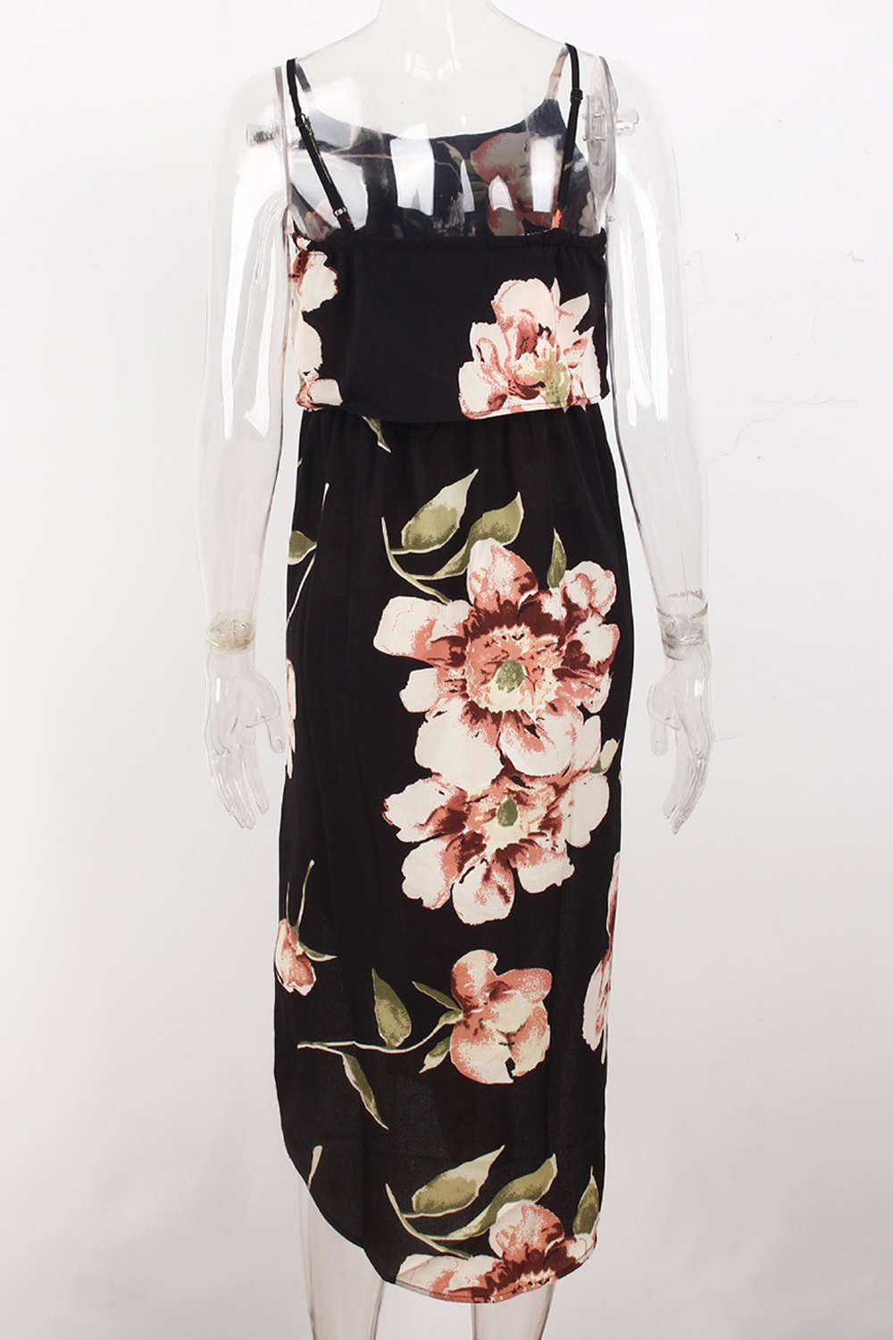 Iyasson Tie Waist Split Hem Chiffon Floral Midi Dresses