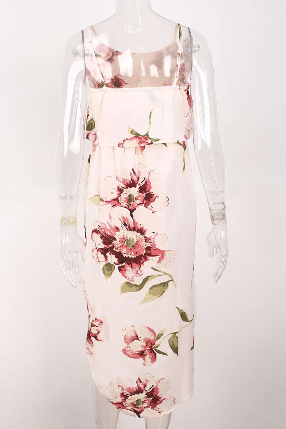 Iyasson Tie Waist Split Hem Chiffon Floral Midi Dresses