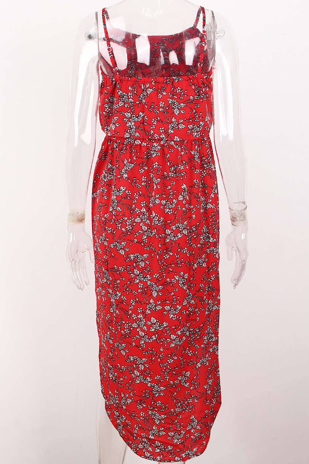 Iyasson Tie Waist Split Hem Chiffon Floral Midi Dresses