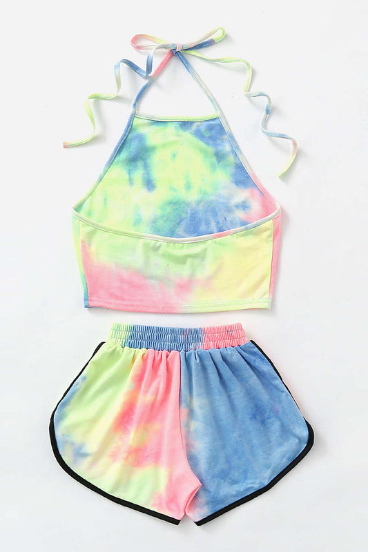 Iyasson Women's Tie-dye Halter Crop Top & Shorts