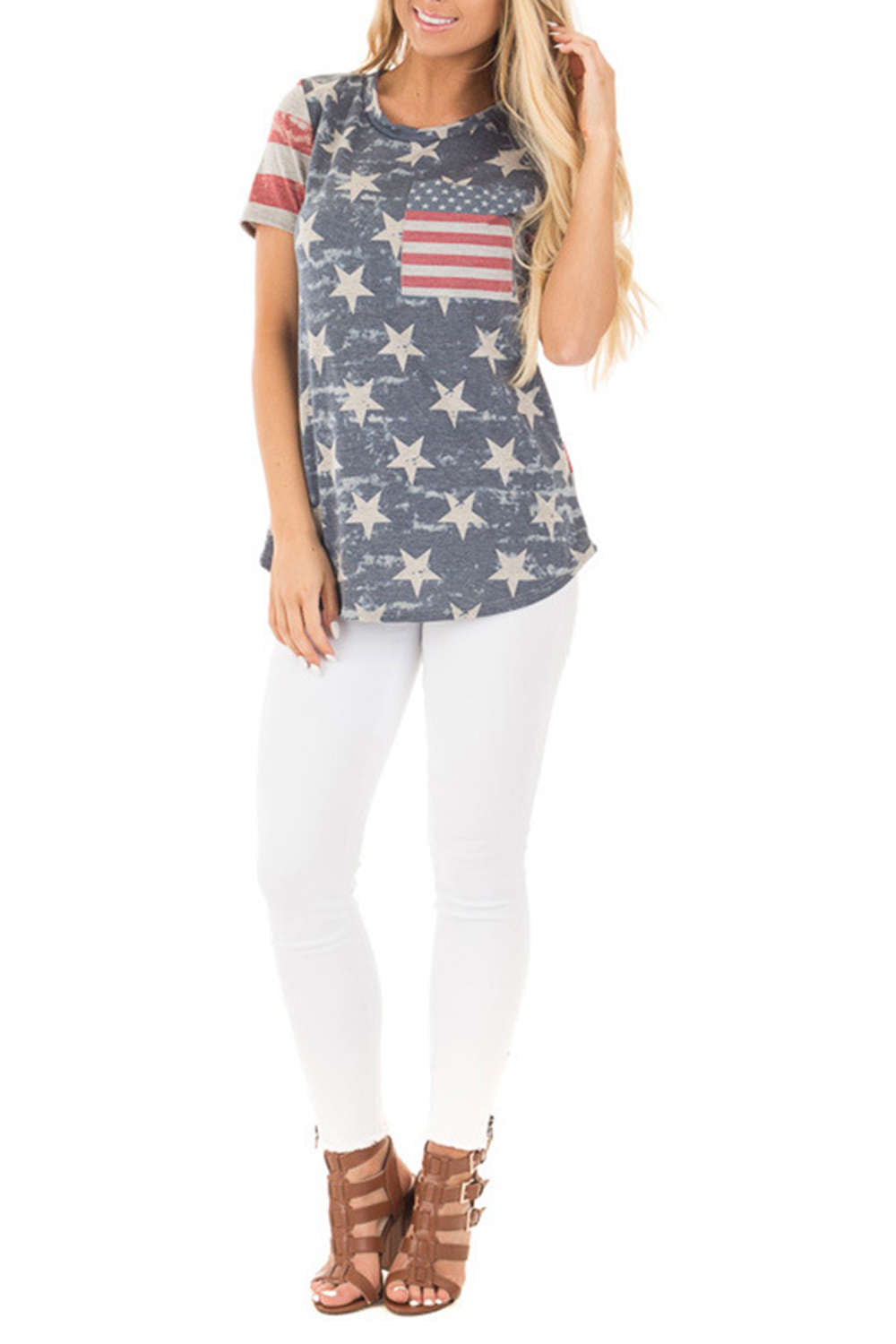 Iyasson American Flag Digital Printing T-shirt