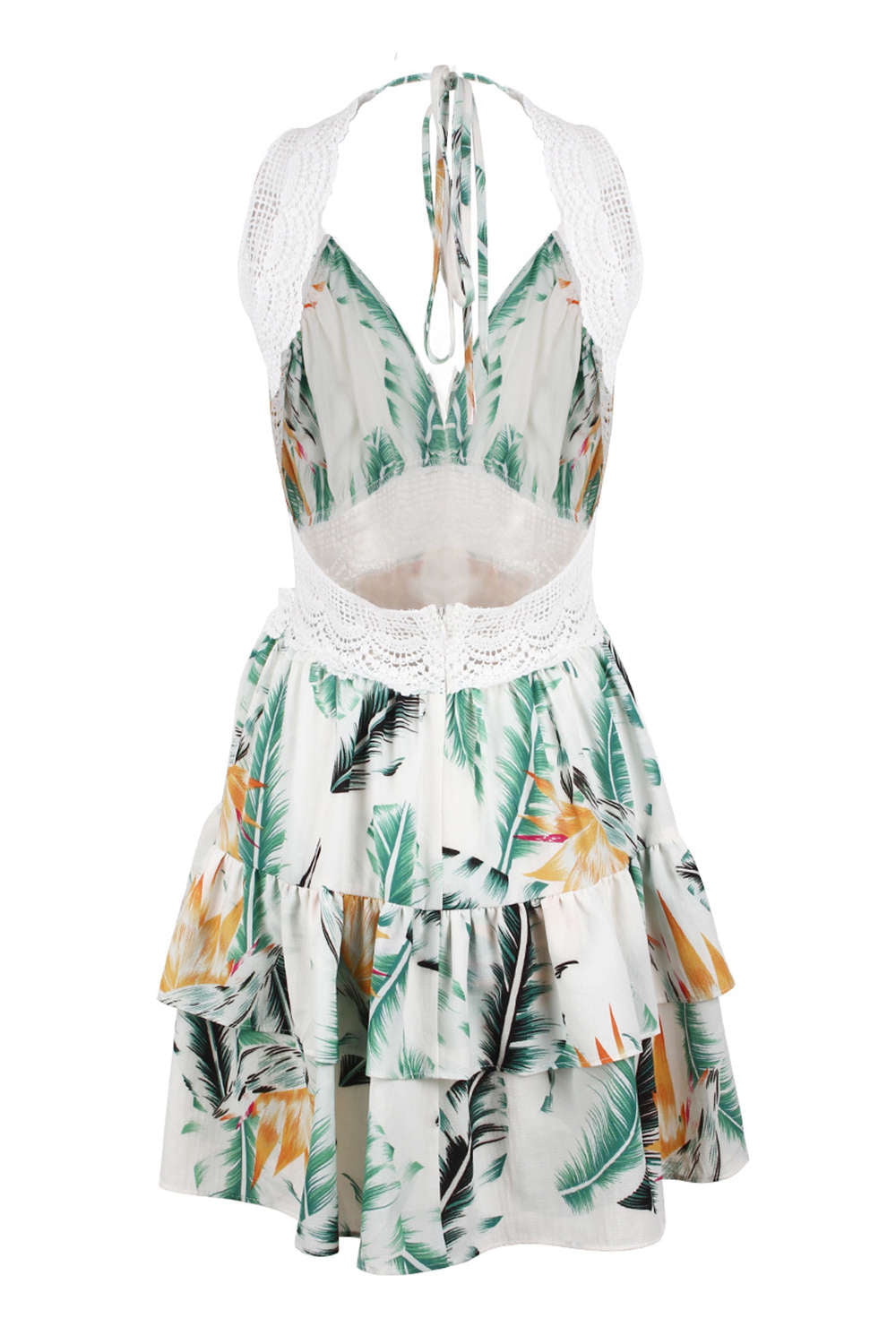 Iyasson Lace Inserts Halter Neck Floral Dress