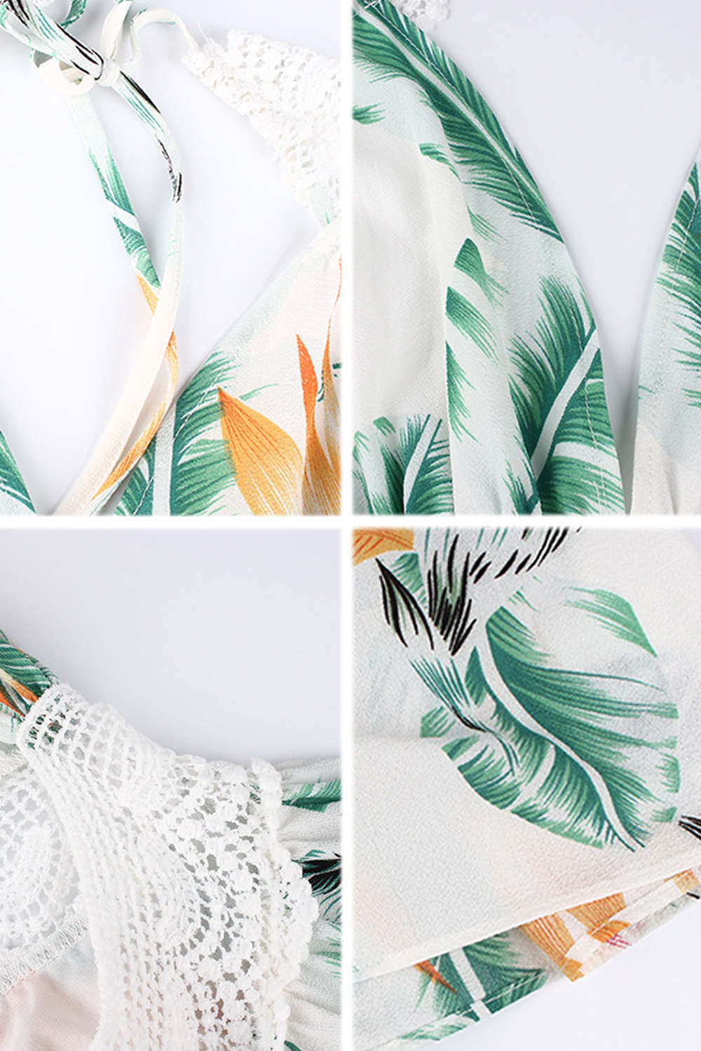 Iyasson Lace Inserts Halter Neck Floral Dress