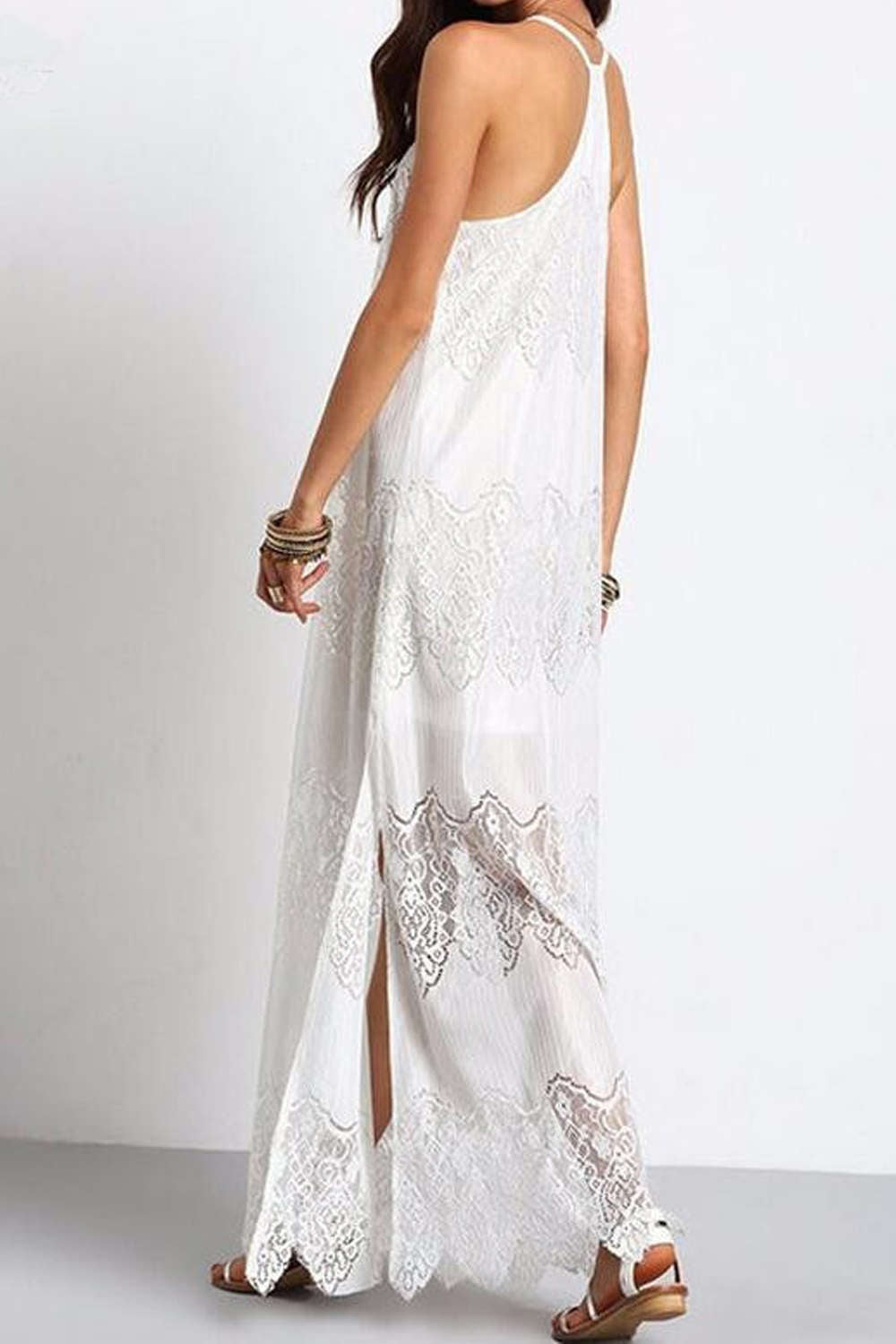 Iyasson Sexy Lace V-neck Beach Maxi Dress