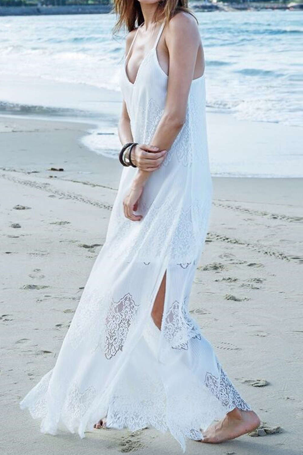 Iyasson Sexy Lace V-neck Beach Maxi Dress