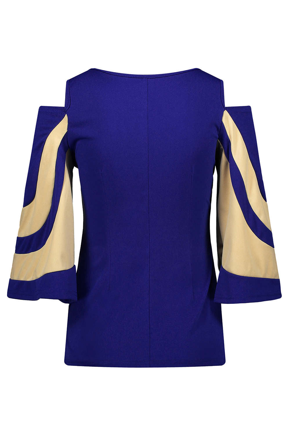 Iyasson Cold Shoulder Bell Sleeve Color Block Top