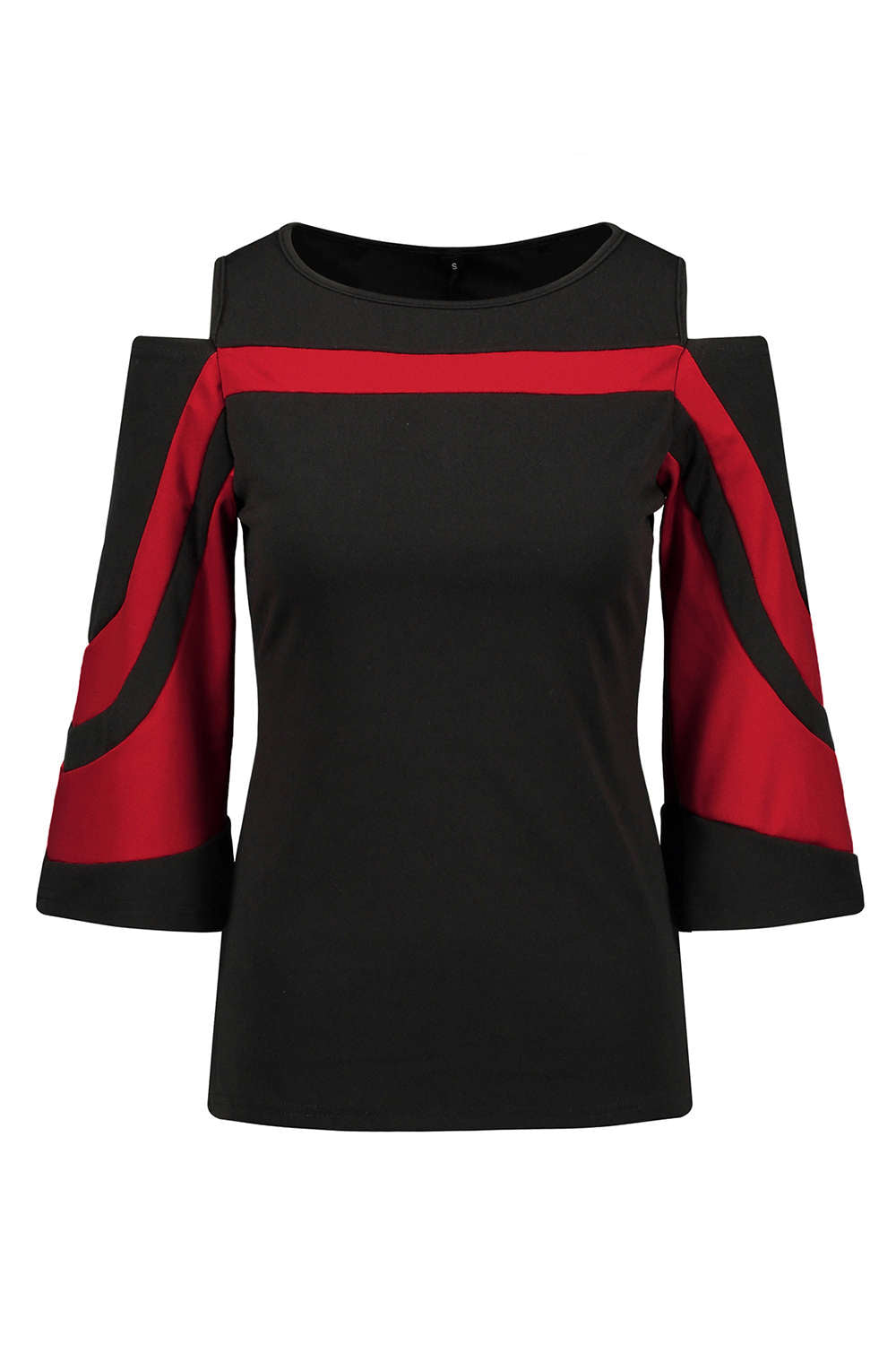 Iyasson Cold Shoulder Bell Sleeve Color Block Top