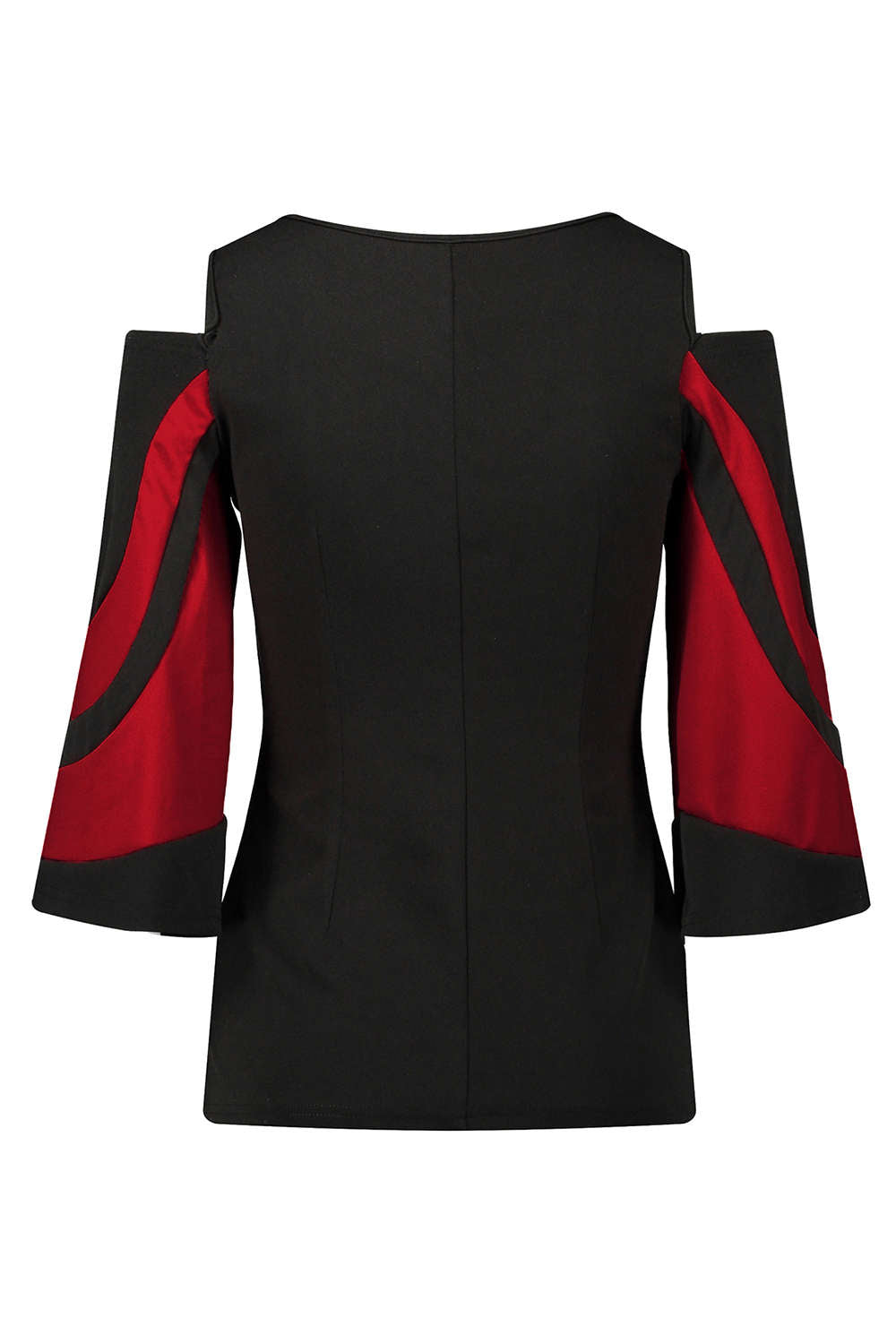 Iyasson Cold Shoulder Bell Sleeve Color Block Top