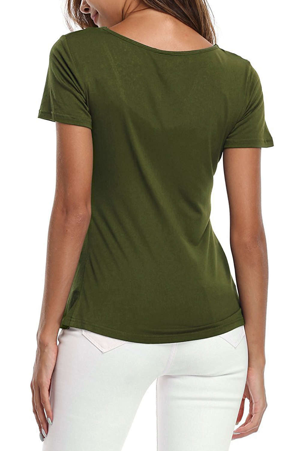 Iyasson Lace Panel V Neck Short Sleeve T Shirt