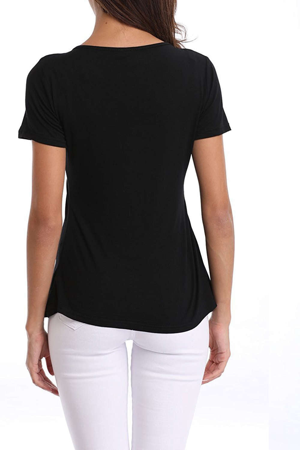 Iyasson Lace Panel V Neck Short Sleeve T Shirt