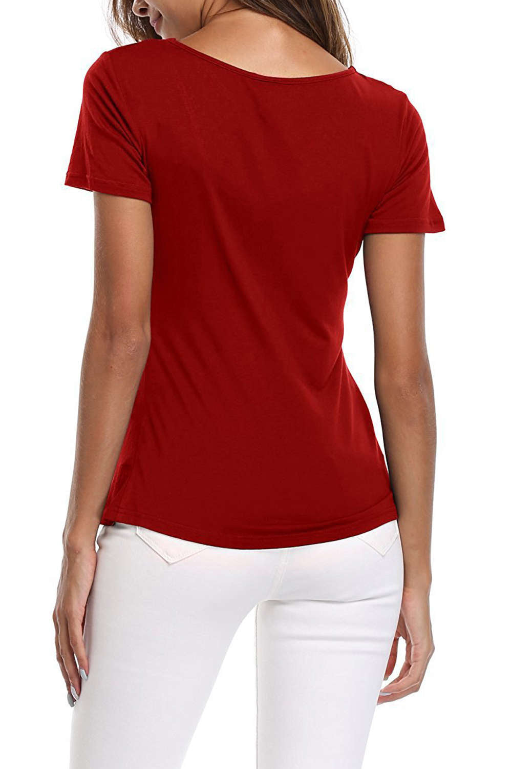 Iyasson Lace Panel V Neck Short Sleeve T Shirt