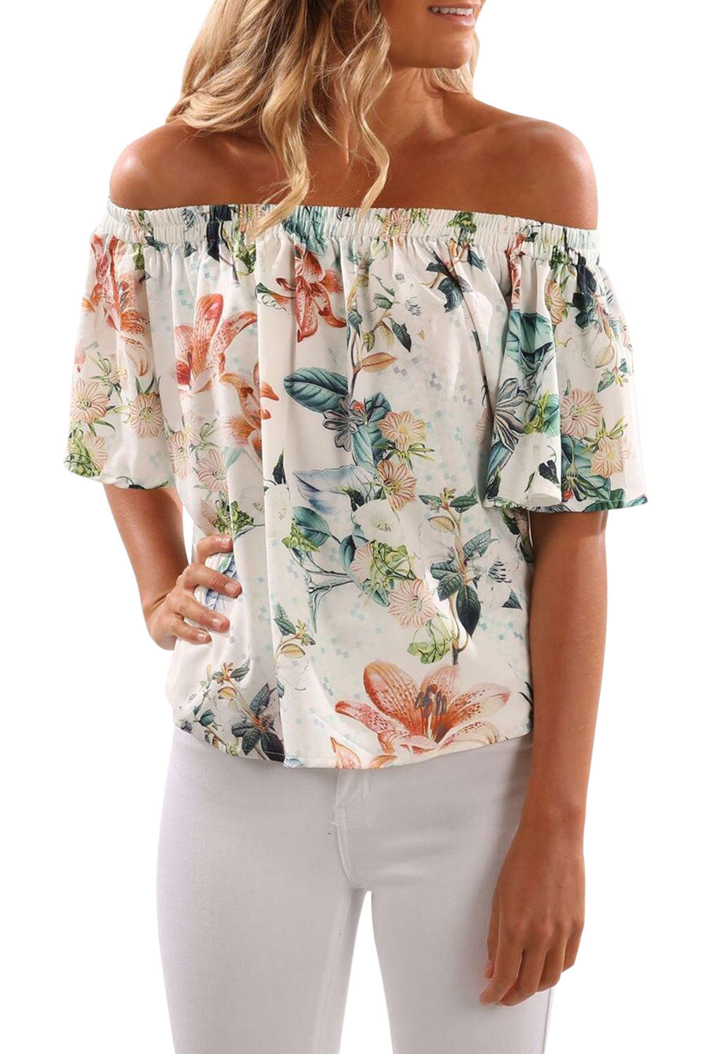 Iyasson Women Off Shoulder Floral Blouse