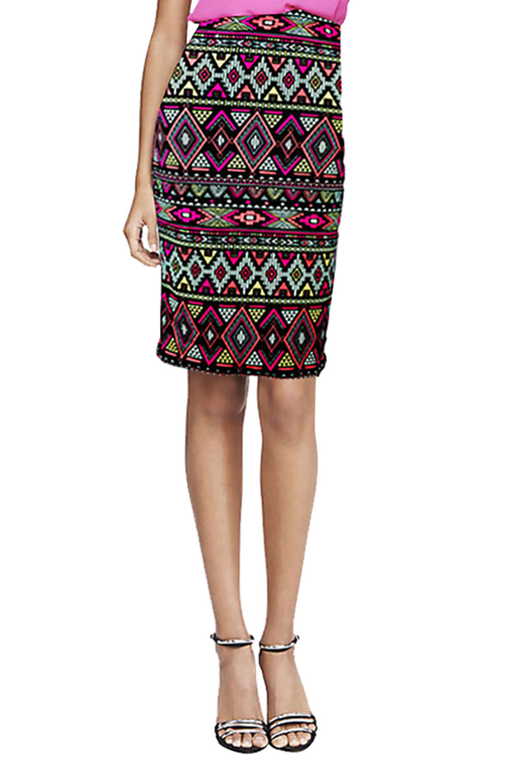 Iyasson Woman Printed Midi-length Skirt High Waist Pencil Bodycon Skirt