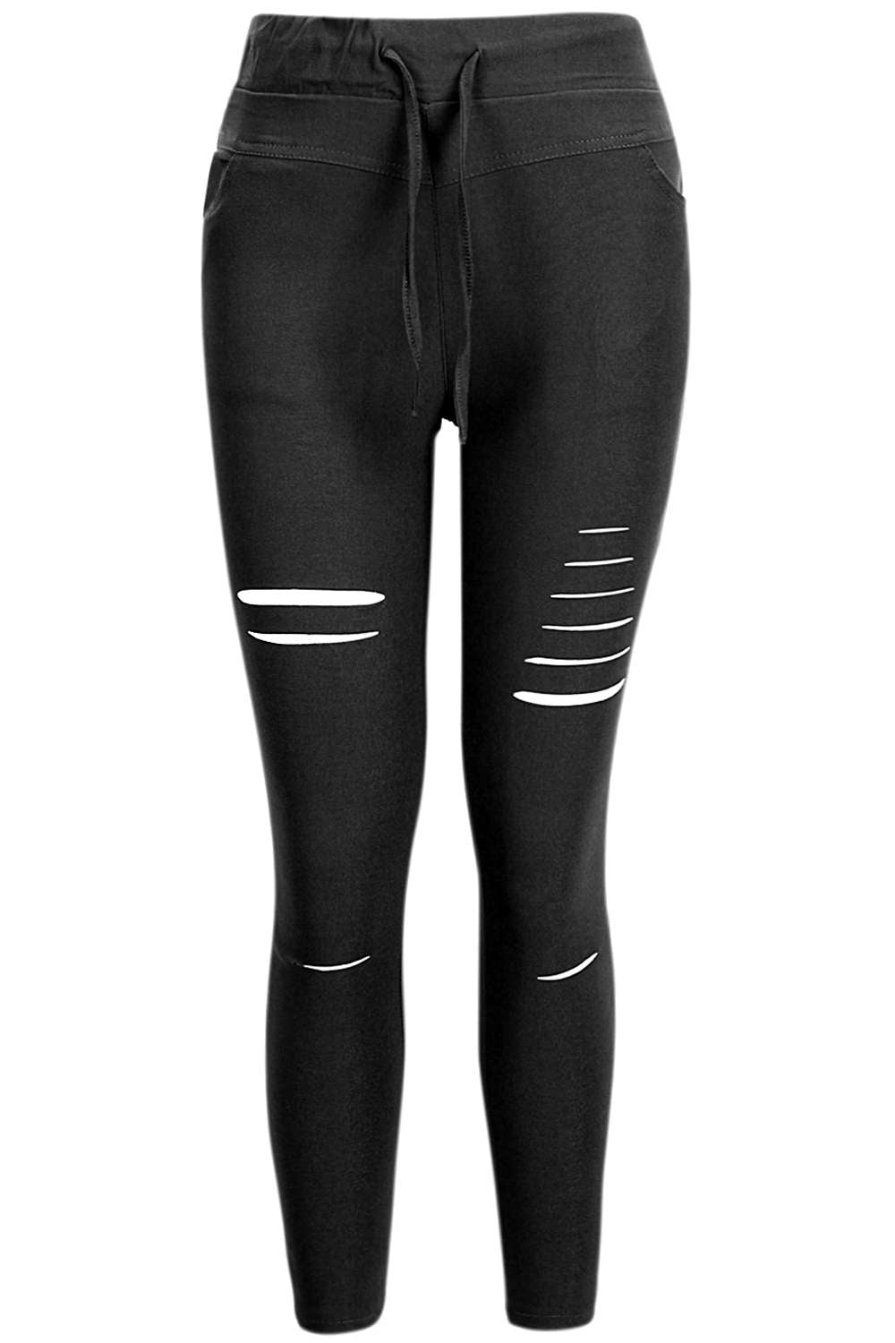 Iyasson Women Skinny Ripped Pants High Waist Stretch Slim Pencil Trousers