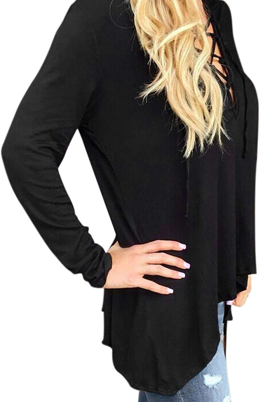 Iyasson Sexy Hollow Irregular V Neck Blouse