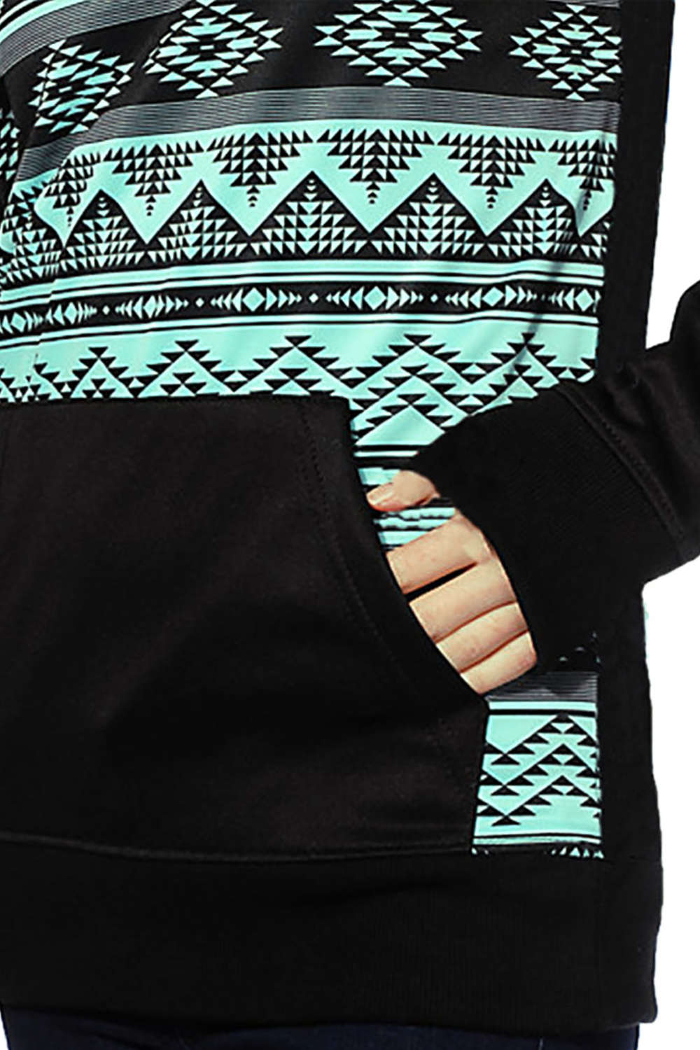 Iyasson Geometric Printed Kangaroo Pocket Hoodie