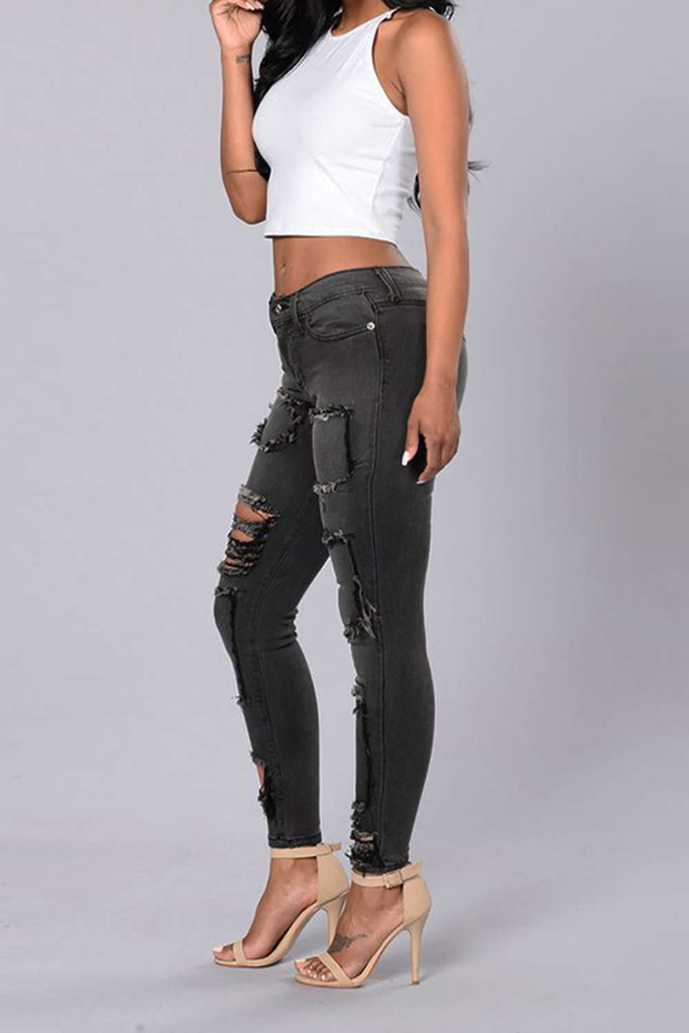 Iyasson High Waisted Destroyed Skinny Jeans