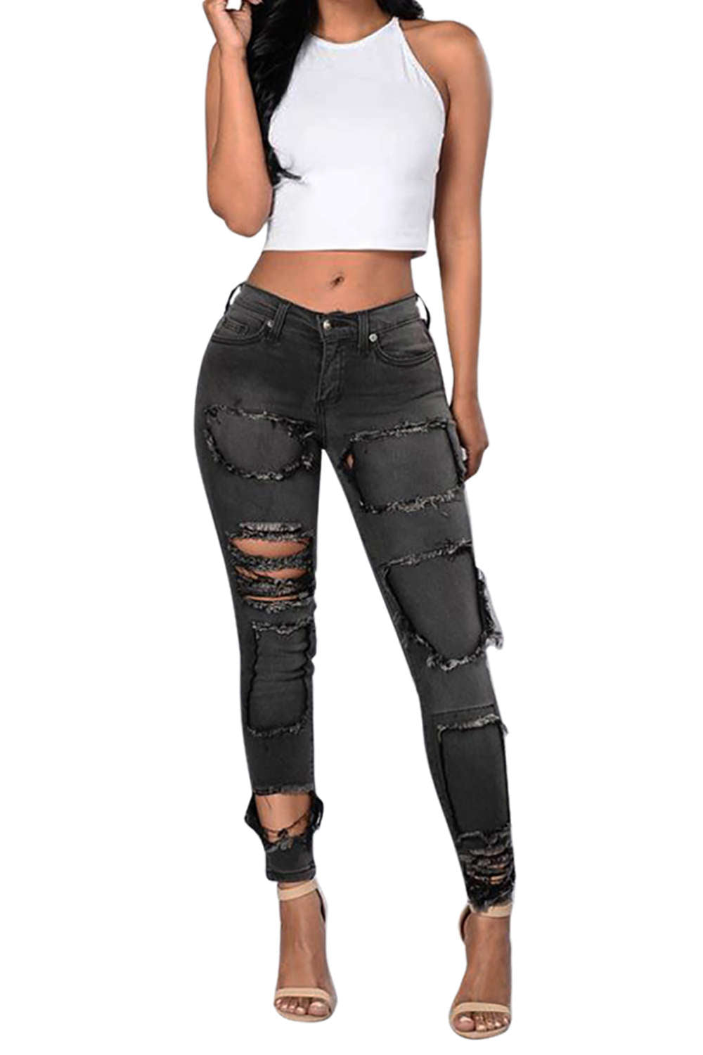 Iyasson High Waisted Destroyed Skinny Jeans