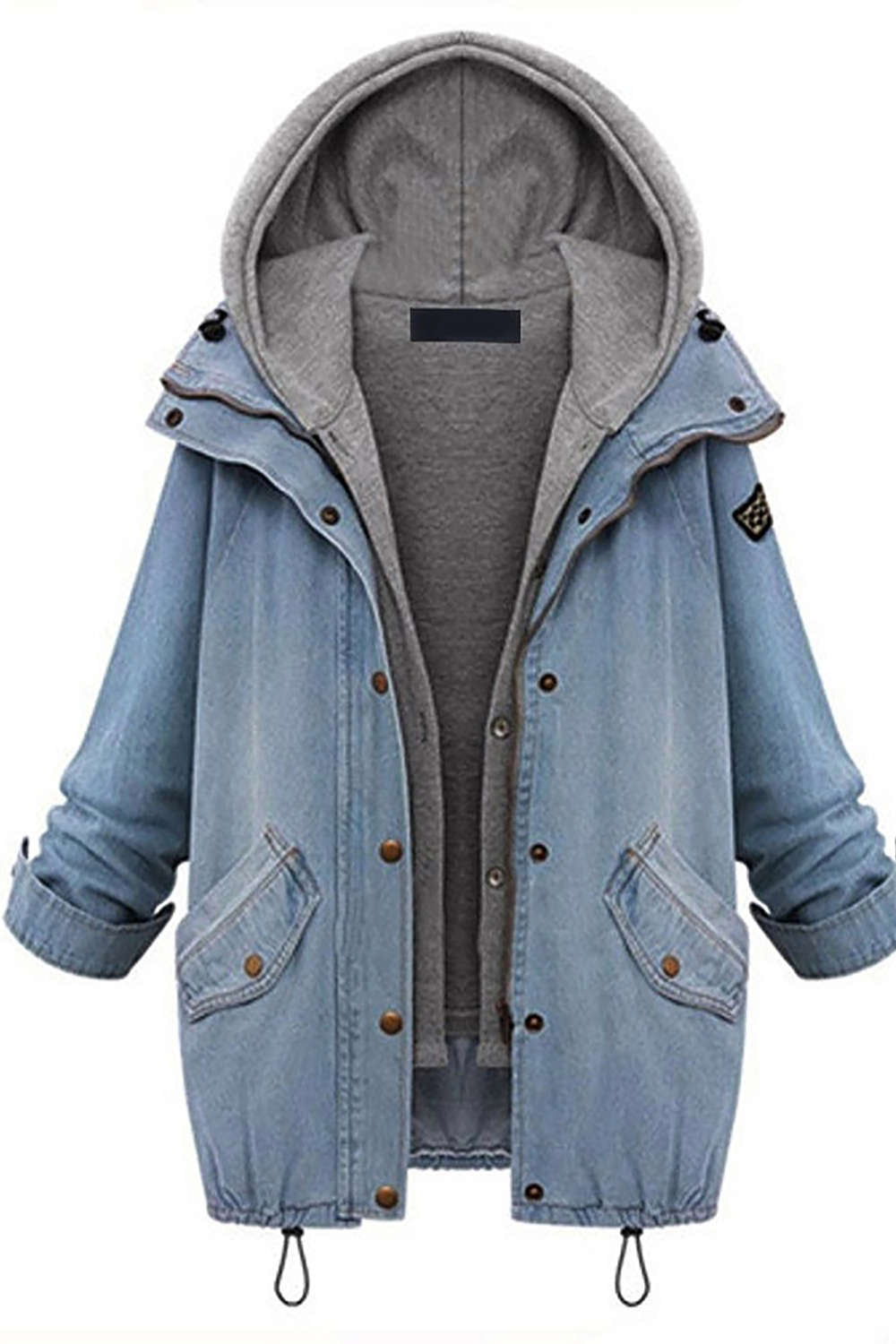 Iyasson Women's Two-piece Blue Denim Coat with Hoodie Vest