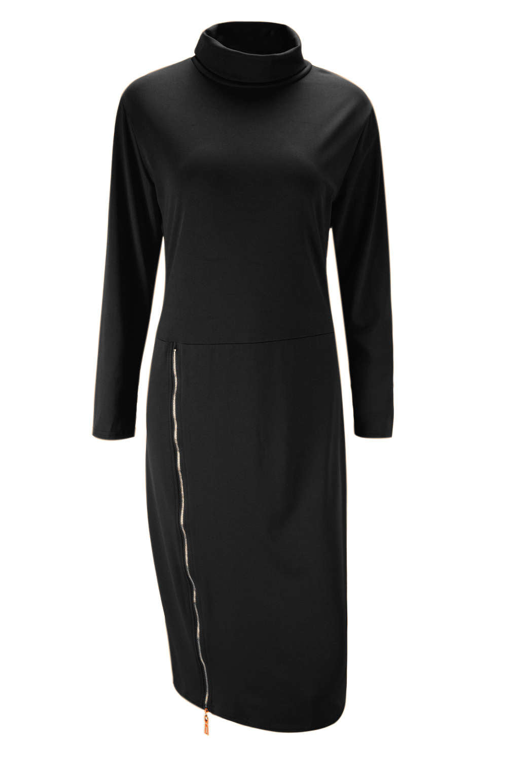 Iyasson Turtleneck Zipper Bodycon Dress