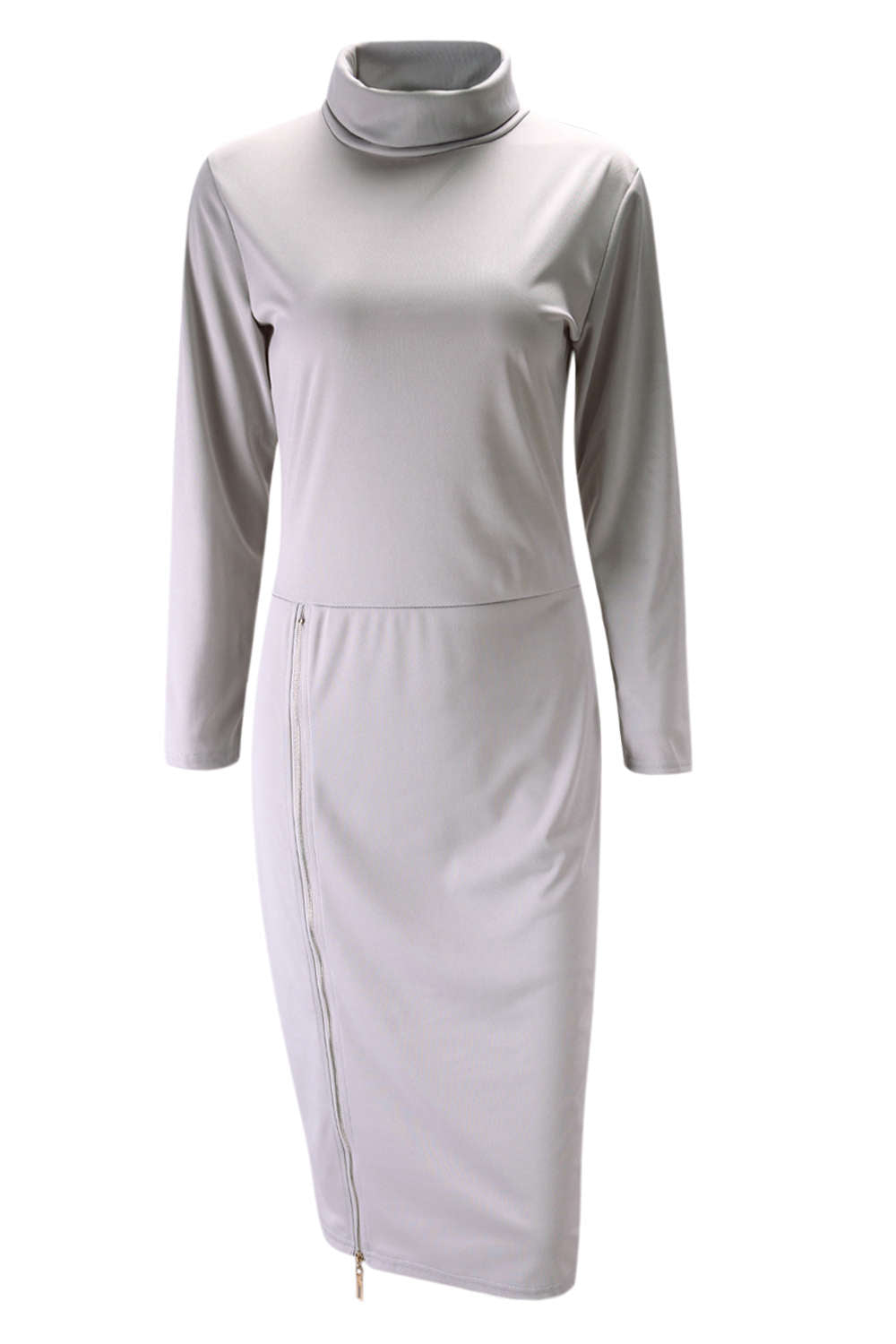 Iyasson Turtleneck Zipper Bodycon Dress