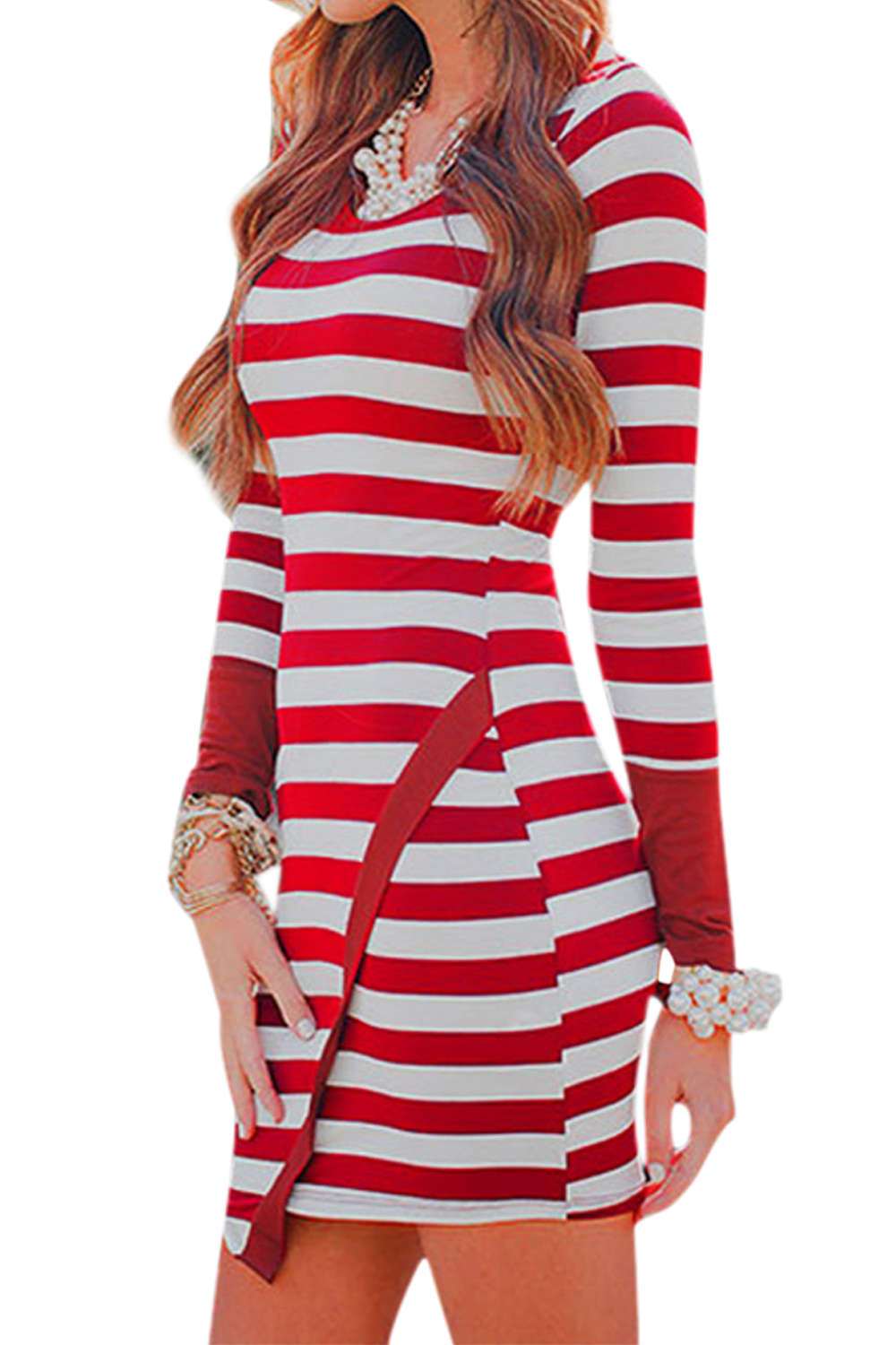 Iyasson Striped Long Sleeve Bodycon Dress