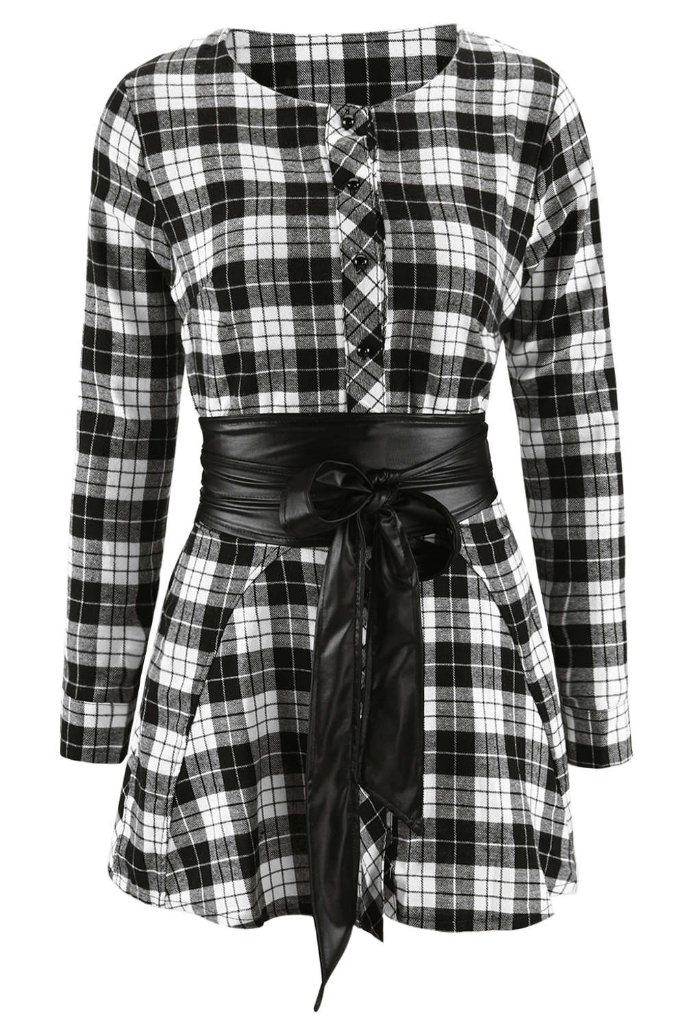 Iyasson Women's Long Sleeve Plaid Print Shirt Dress