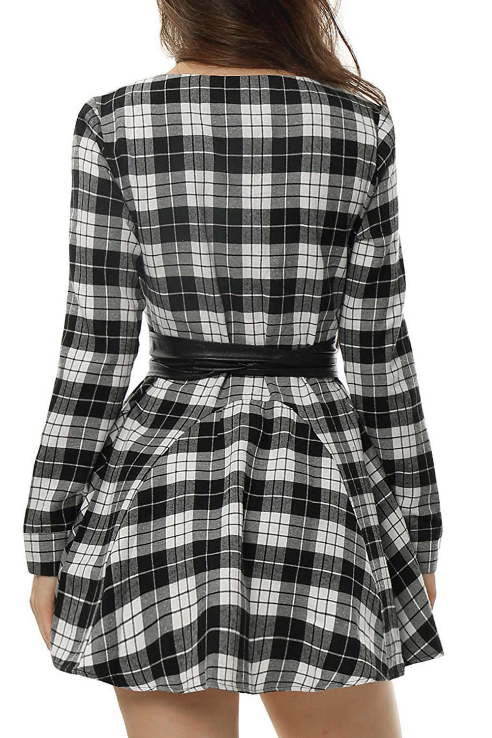 Iyasson Women's Long Sleeve Plaid Print Shirt Dress