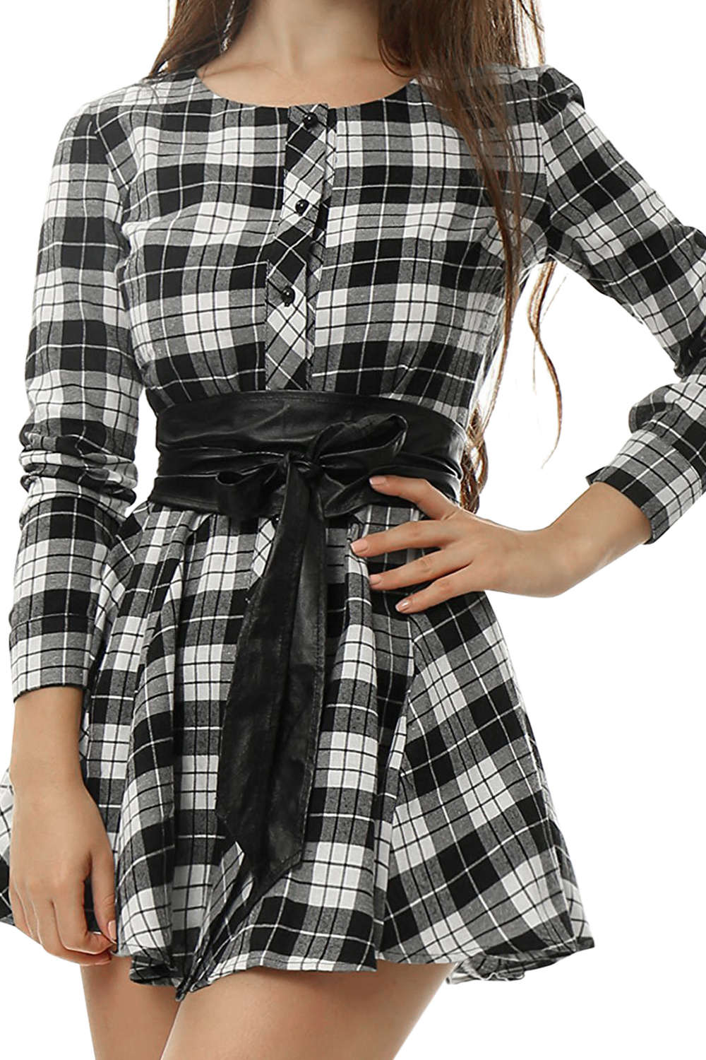 Iyasson Women's Long Sleeve Plaid Print Shirt Dress