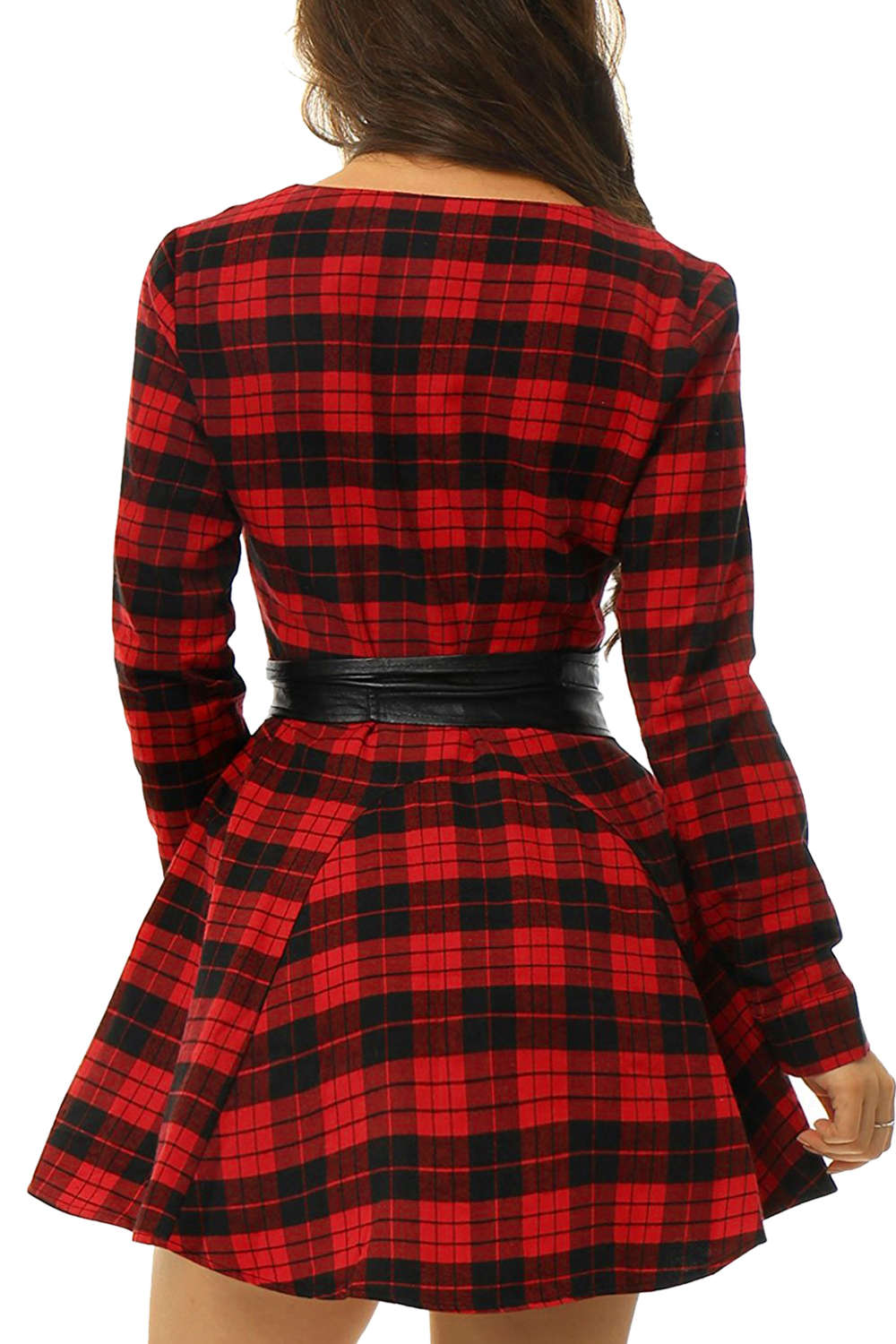 Iyasson Women's Long Sleeve Plaid Print Shirt Dress