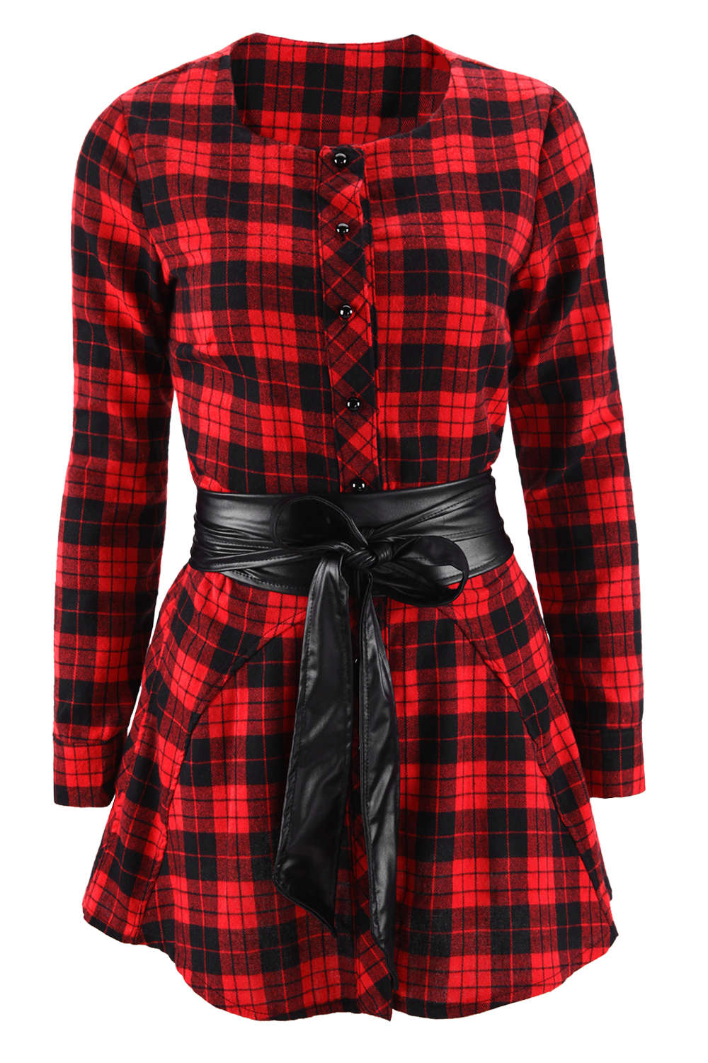 Iyasson Women's Long Sleeve Plaid Print Shirt Dress