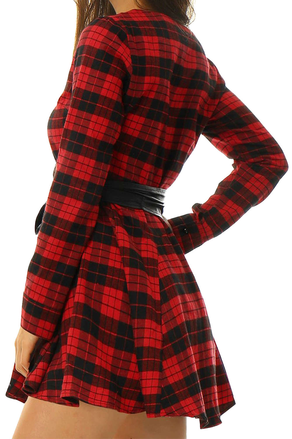 Iyasson Women's Long Sleeve Plaid Print Shirt Dress